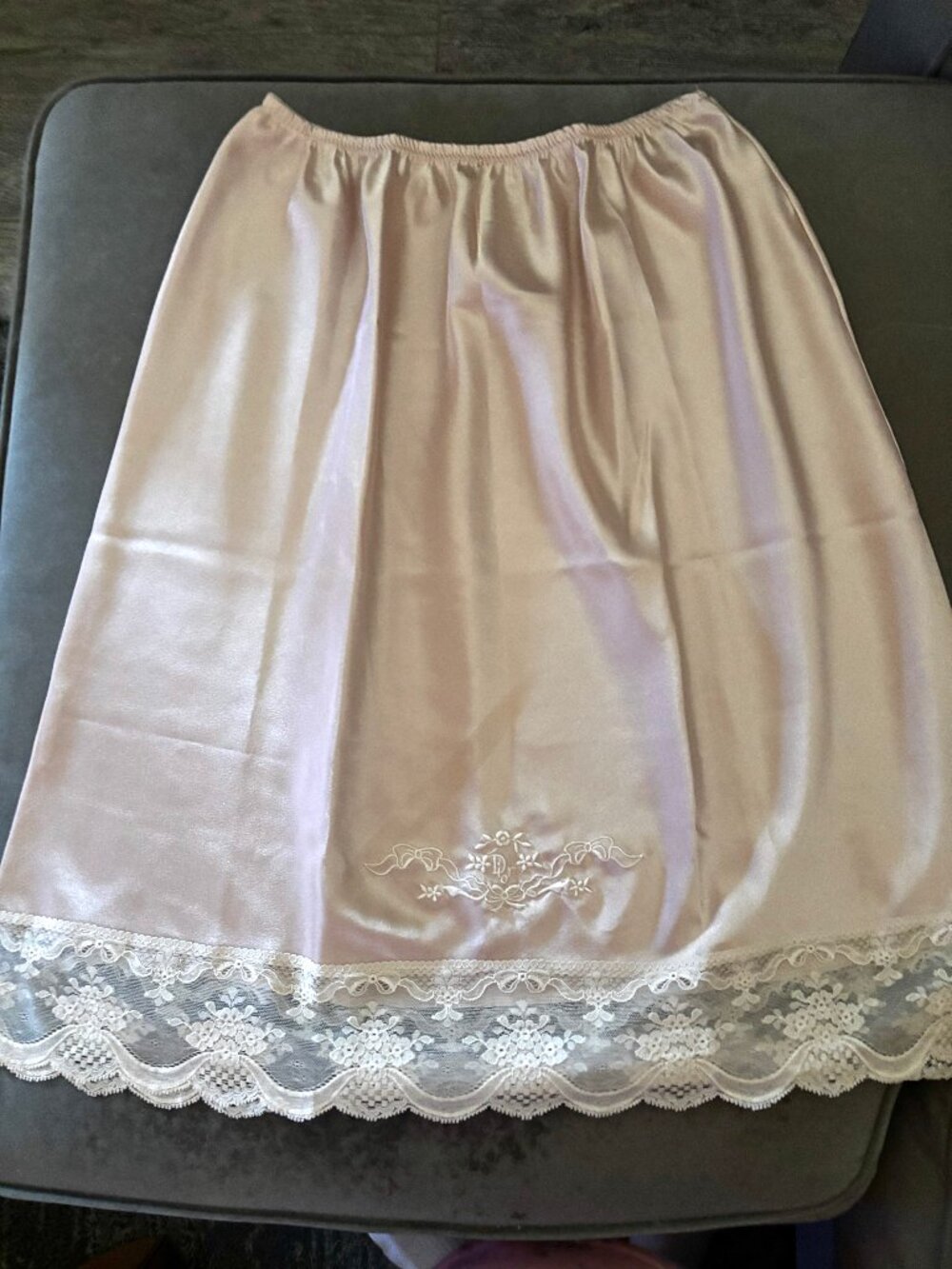 Christian Dior Lace Edge Embroidered Half Slip in Pink Blush, Size MED